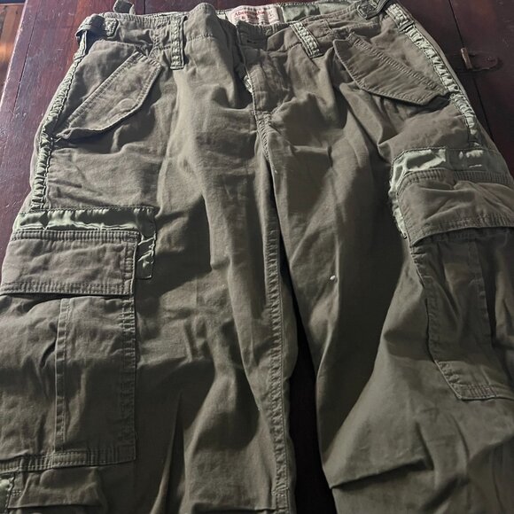 Abercrombie & Fitch Utility Cargo Pants Baggy Y2K Style Olive Satin Accents - Picture 4 of 16